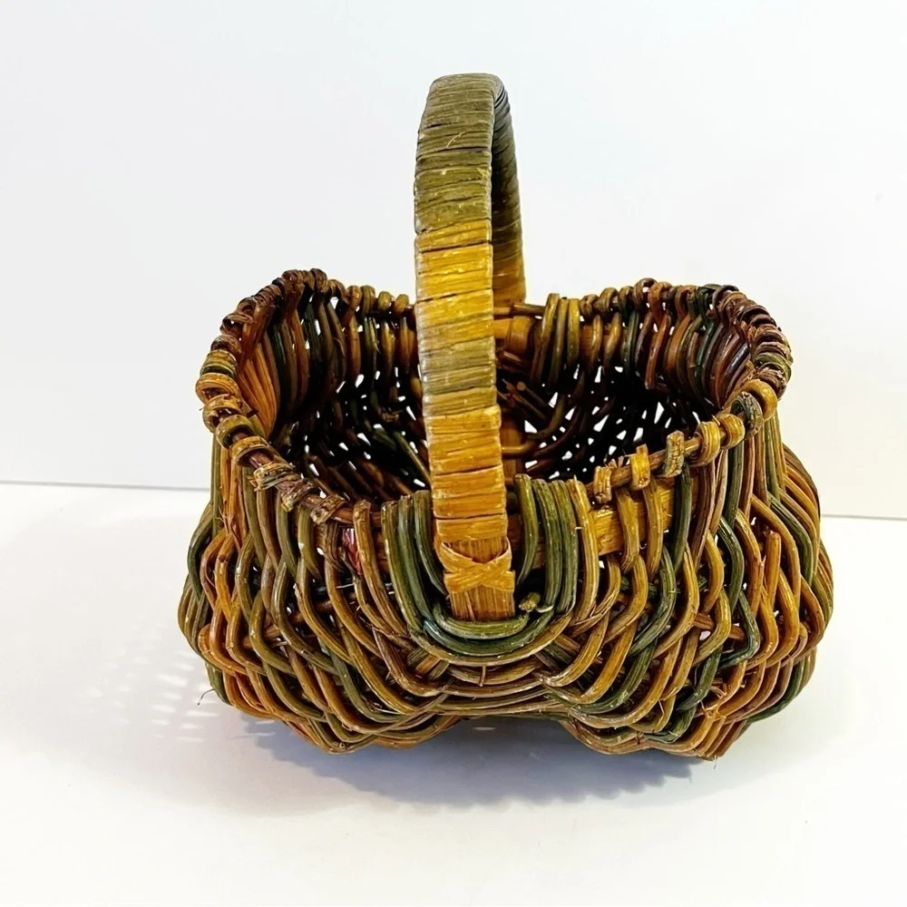 Buttocks Egg Gathering Basket Handmade Small Childs Farmhouse Striped Colorful